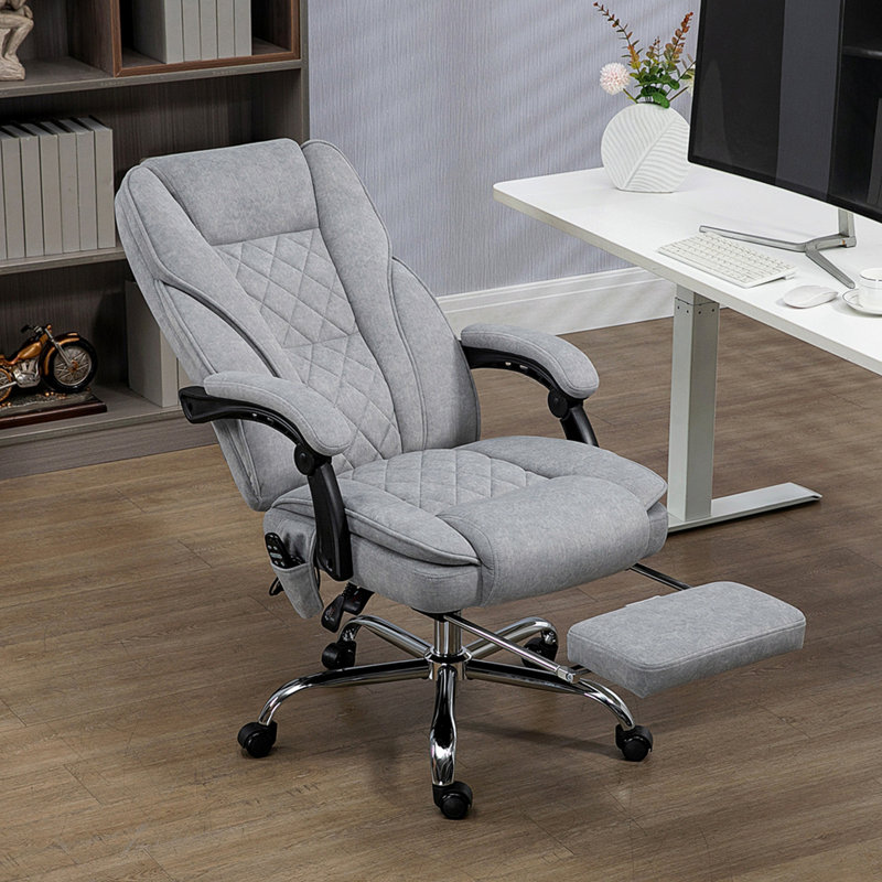 Fauteuil de massage avec 6 points de vibration, fauteuil d'ordinateur inclinable chauffant, fauteuil de bureau pivotant à hauteur réglable et repose-pieds, gris