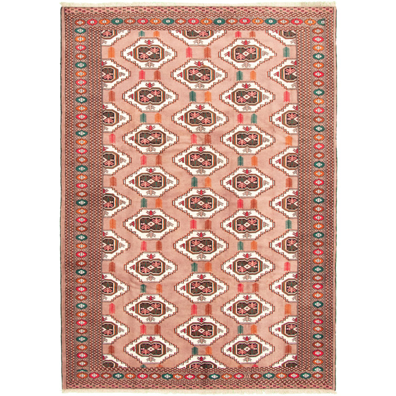 Tapis brun clair / rouge en laine noué à la main