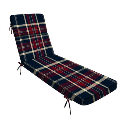 Outdoor Indoor 3'' Lounge Patio Cushion Blue Red Tartan Plaid Cloth Water-Resistant Chaise Lounge Cushion for Chair Patio Furniture Seat Cushion