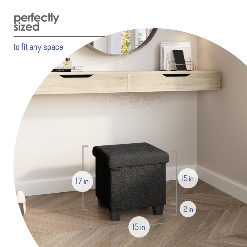 Banc de rangement avec repose-pieds Vérrant Boucle, Noir, noir, noir, noir, H 15 po x l 15 po x P 15 po