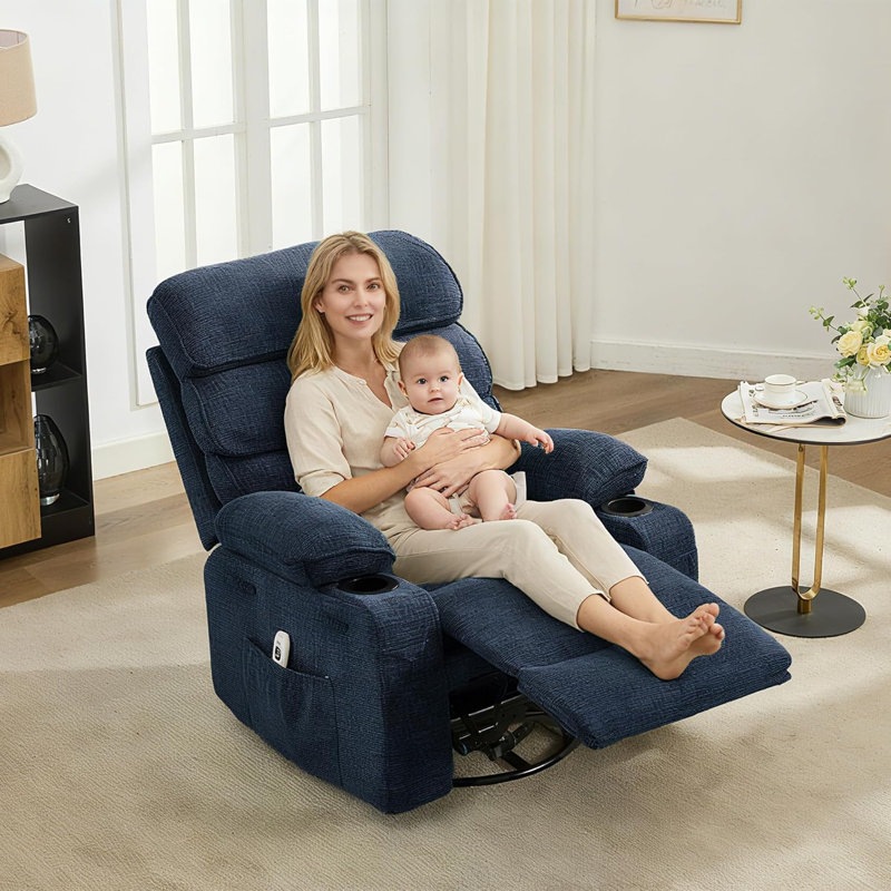Fauteuil inclinable et berçant à 8 points de massage, fauteuil oscillant pivotant à 360 ° avec chauffage lombaire et porte-gobelets, 400 lb