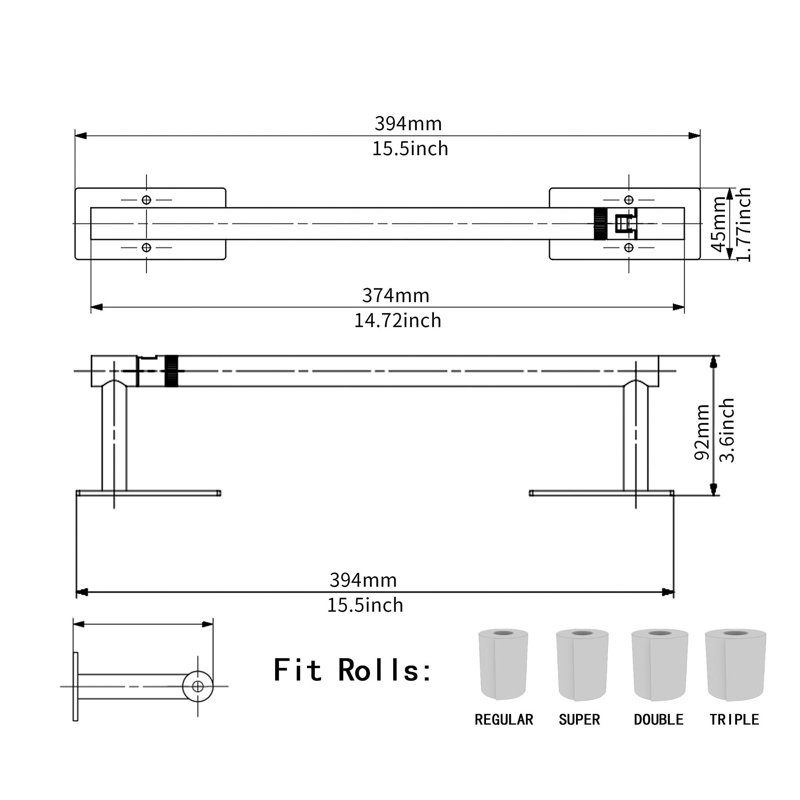 Kitchen Roll Holder Under Cabinet, Black