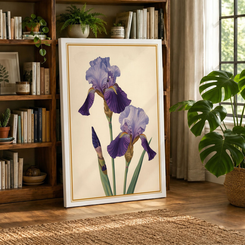 Purple Iris Study Botanical - Wrapped Canvas, Terracotta Border, 30x20 - 76.2 x 50.8 cm