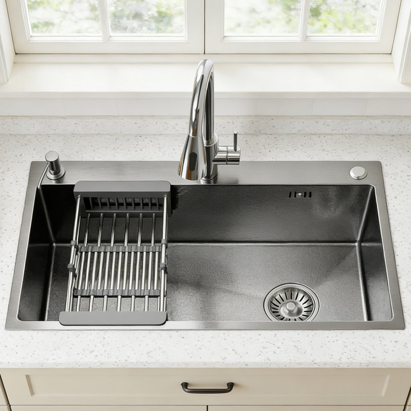 28''undermount 16 Gauge T-304 Stainless Steel Single Bowl Kitchen Sink With Bottom Grid And Strainer