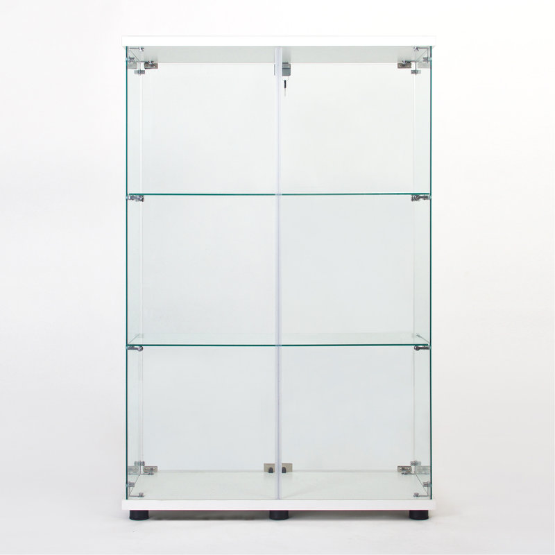 Versatile Three-Shelf Glass Cabinet For Display And Storage, Enhancing Functionality And Style., White