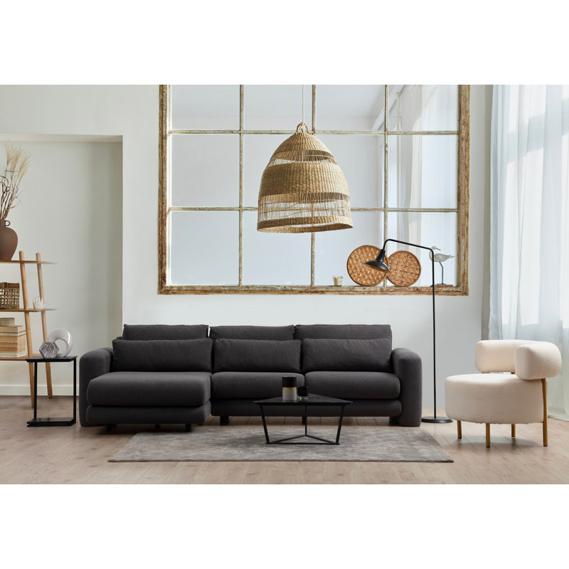 Élégant canapé d'angle avec structure en bois de hêtre et tissu 100% polyester, 114,2 x 65,0 x 28,7 pouces | 28 coussins de dossier en mousse gris doux | Coussins de siège et de dossier portatifs | Facile à nettoyer, conception moderne pour le salon