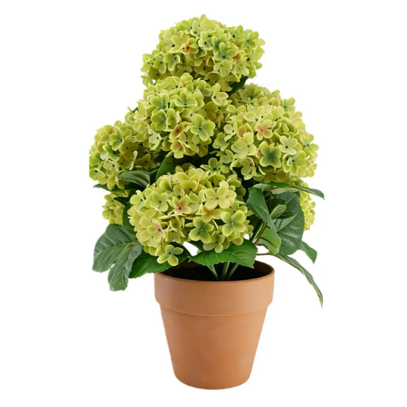 23" Artificial Light Green Potted Hydrangea Plant