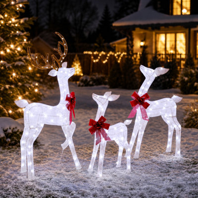 Décoration de Noël extérieure, ensemble de 3 rennes 3D avec lumières DEL blanc chaud, blanc