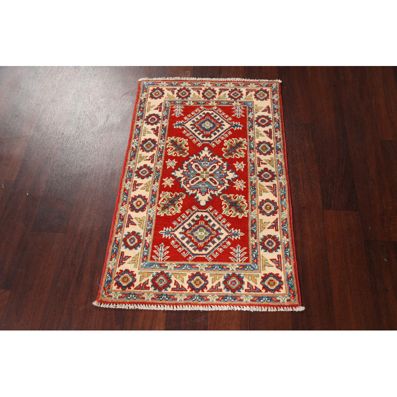 Tapis rouge en laine noué à la main de conception unique 2 pi 0 po x 3 pi 1 po
