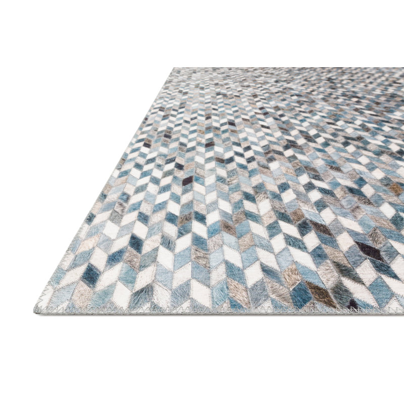 Tapis bleu à motif géométrique Rogers, Rectangle 7 pi 6 po x 9 pi 6 po