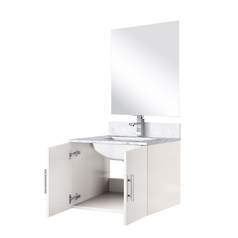 Meuble-lavabo blanc lustré 24 po L 22 po x P, comptoir en marbre, robinet et miroir 18 po