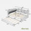Lit plateforme avec lit gigogne, tablettes de rangement, tête de lit tapissier et plateau de rangement rotatif-595315319