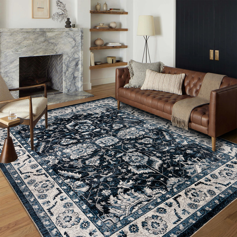 Vine Foldable Washable Area Rug – Blue/White, Rectangle 6' x 9'