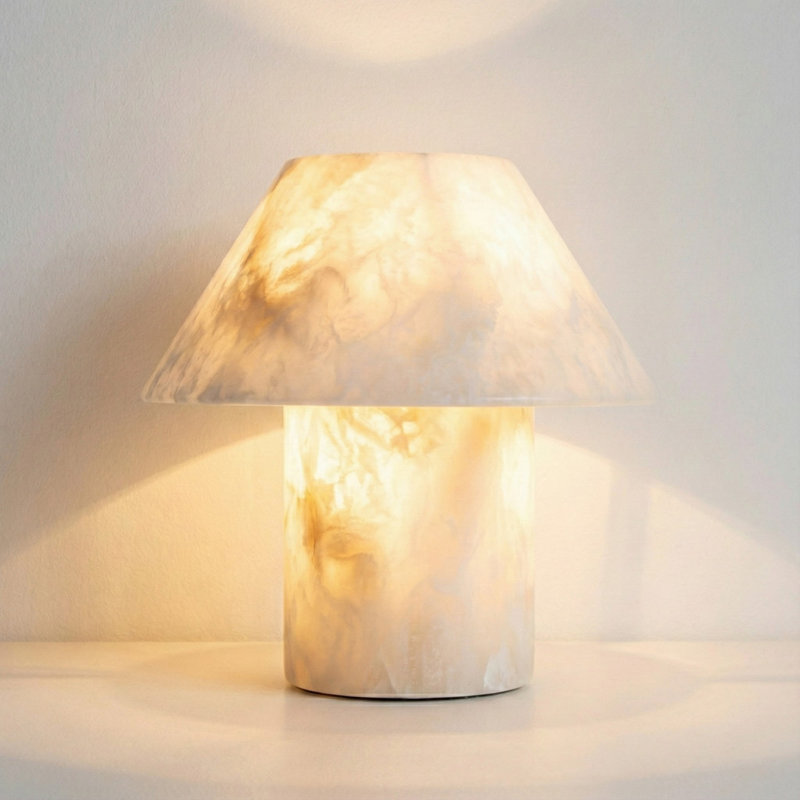 Lampe de bureau DEL en pierre naturelle blanche albâtre 7 po Alora