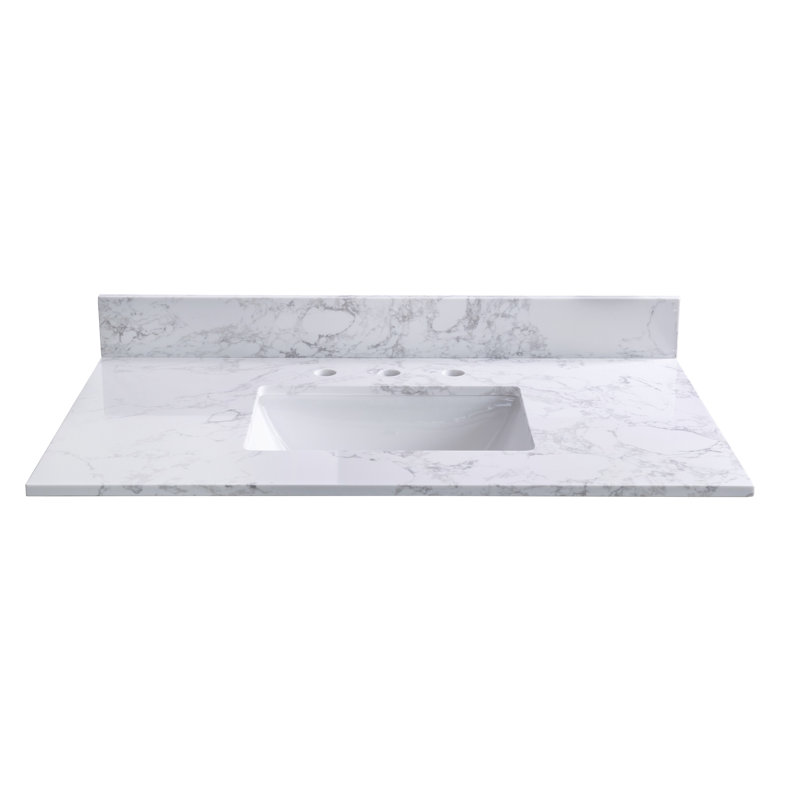 Lavabo de salle de bain rectangulaire en céramique avec robinet et trop-plein