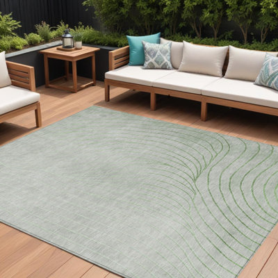 Tapis extérieur lavable abstrait vert artichaut 9 pi x 12 pi vert et argent