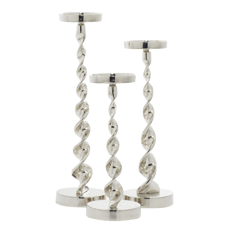 Aluminum Tabletop Candlestick Set, Silver