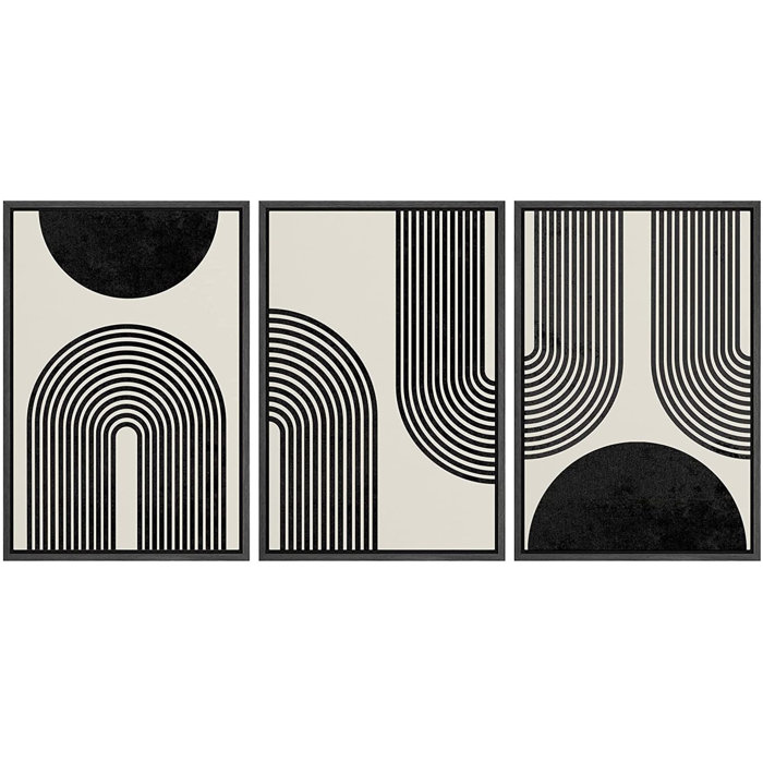 SIGNLEADER Spiral Parabolas & Solid Semi Circle Modern Black Wall Art ...