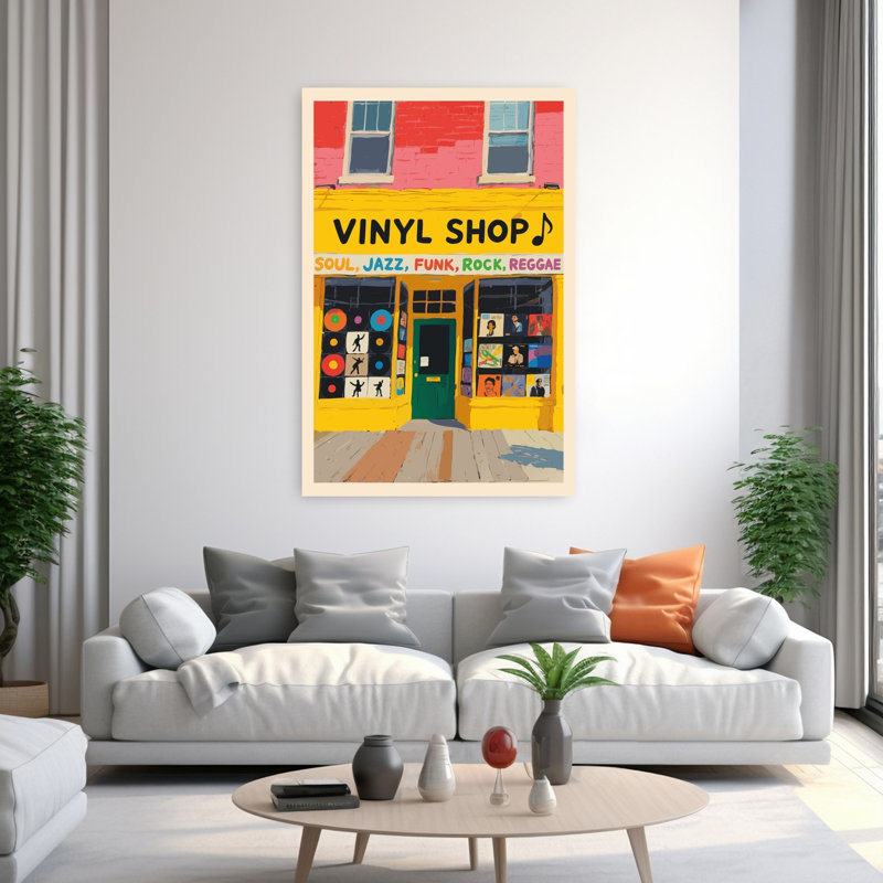 Vinyle coloré, art mural rétro rétro coloré, H 60 po x l 40 po