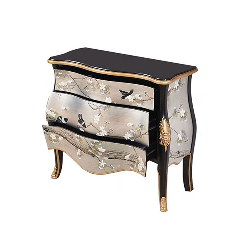Commode décorative en feuille d'argent peinte à la main, H 29,92 po x l 39,37 po x P 15,75 po