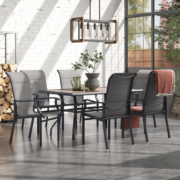 Alyah 6 - Person Metal Patio Dining Set with Rectangular Table