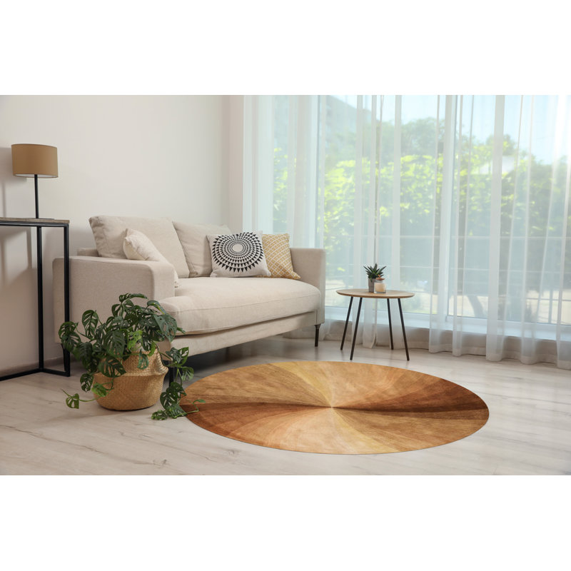 Tapis en laine touffeté à la main brun clair Ava, Rond 6 pi