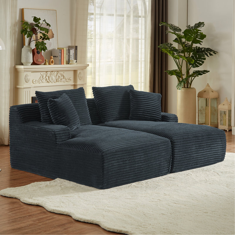 Chaise longue double en velours côtelé gris foncé compressible avec rembourrage à ressorts pour une détente intérieure instantanée sans assemblage requis