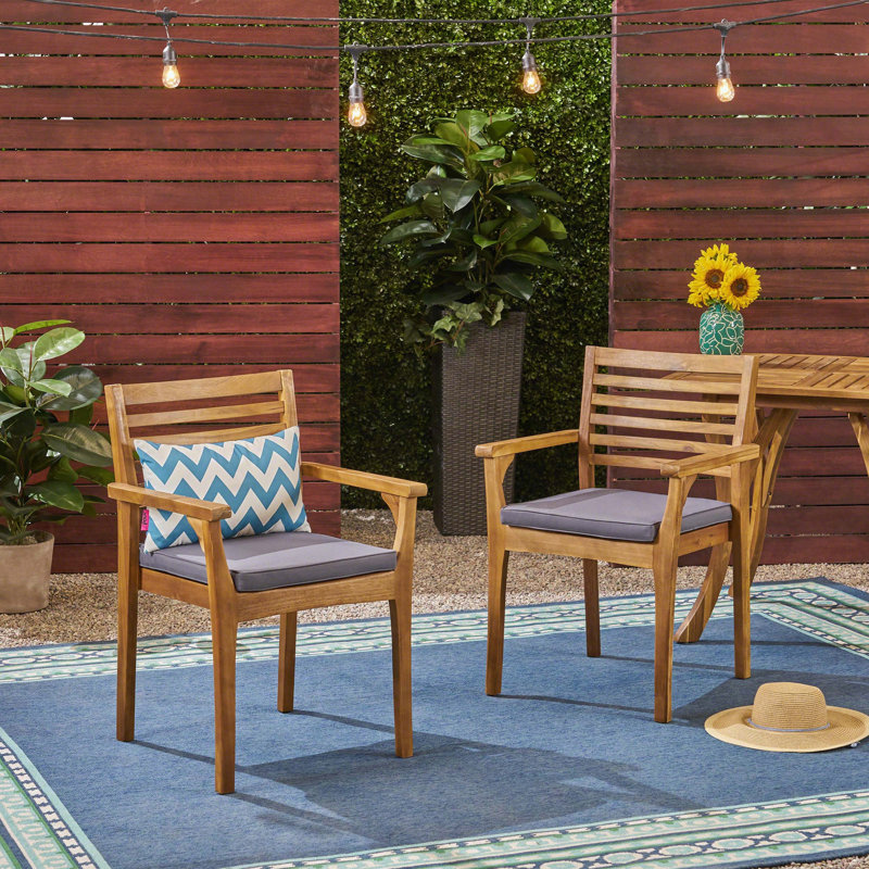 Acacia Wood Dining Chairs with Wicker Seats, Set of 2