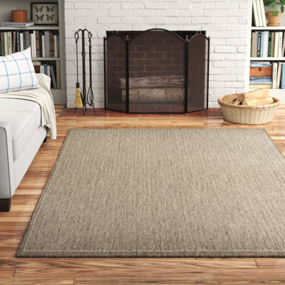 Tapis d'intérieur/extérieur taupe champagne tissé à plat Sania