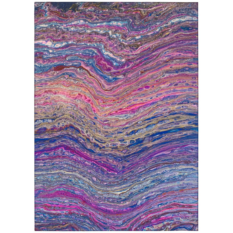 Tapis mauve / bleu abstrait tissé à la machine, Rectangulaire 3 pi x 5 pi