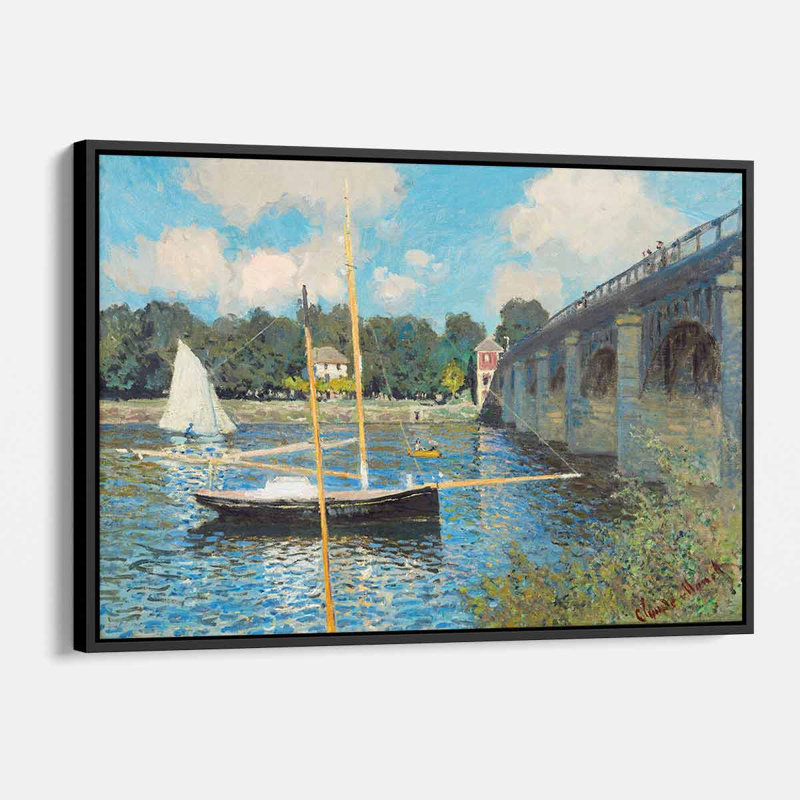 Blue Bridge Wall Art Canvas 7285, Cadre flottant noir, H 12 po x l 16 po