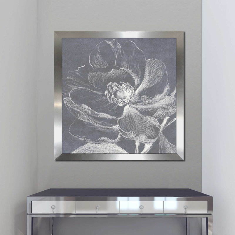 «Neutral Floral Dessin II (Square)» par Lanie Loreth, reproduction, Encadrement argenté, H 31,5 po x l 31,5 po x P 1 po