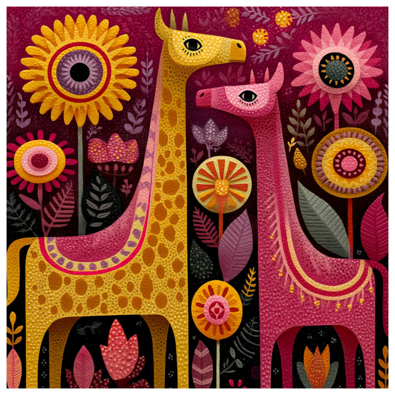 Tapis de bain stylisé girafes avec fleurs, L 24 po x L 17 po