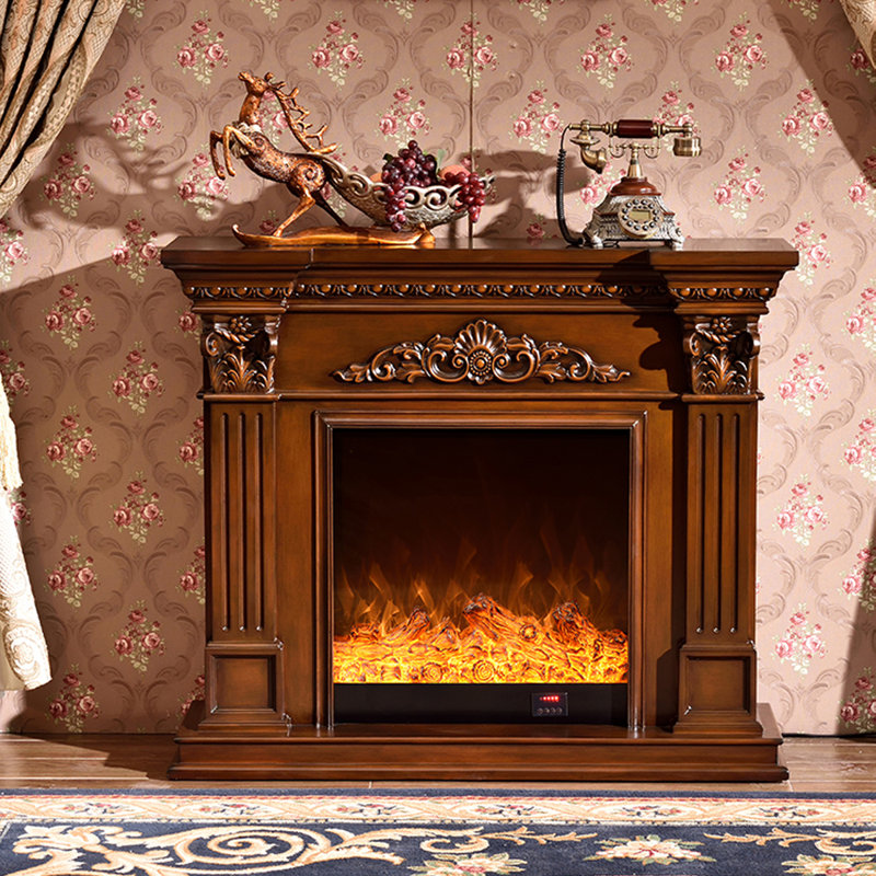 European-style simulated fire electric fireplace insert for home use, 40.16"H x 47.24"W x 12.99"D, Brown