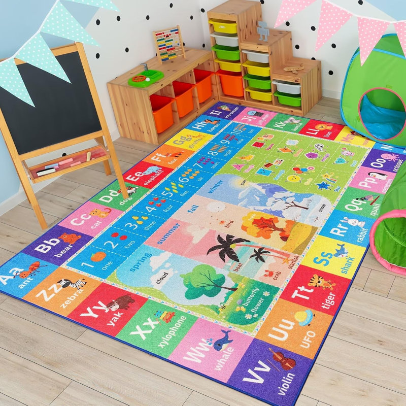 Fillender Kids Rugs Alphabet Seasons Educational Carpet Play Rug For Playroom Mat Alphabet Area Rug, Rectangle 6' x 9'
