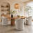 Upholstered Dining Chairs With Casters, Fully Assembled Round Barrel Armchair, Solid Wood Accent Vanity Chair For Dining Room Living Room-1165540708