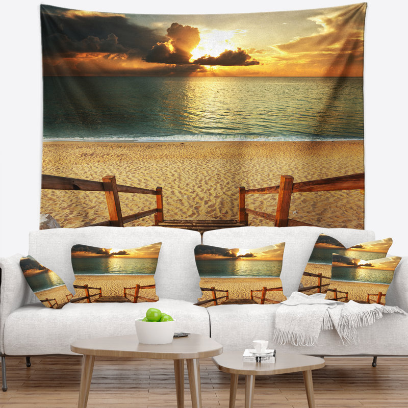 Tapisserie de plage sandy boardwalk bridge, H 50 po x l 60 po