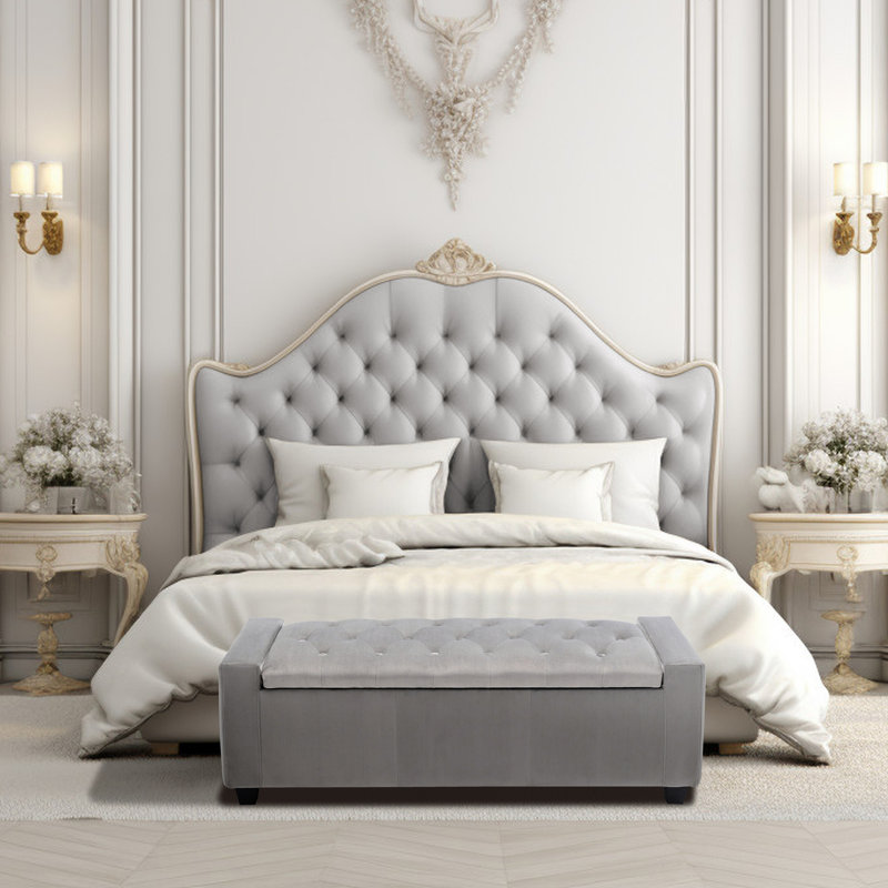 Banc de rangement rembourré en velours Muneeb, Gris