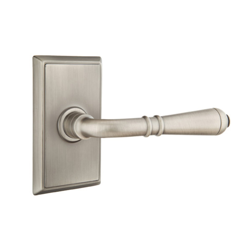 Turino Round Passage (Hall & Closet) Door Lever with Rectangle Rosette, Antique Nickel, Left