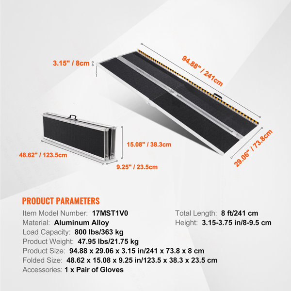Jiafan Portable Wheelchair Ramp, 8 Ft 800 Lbs Capacity, Non-Slip ...