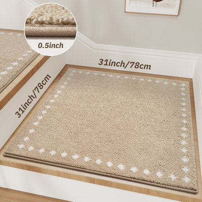 Soft Plush Beige Non-Slip Stair Treads
