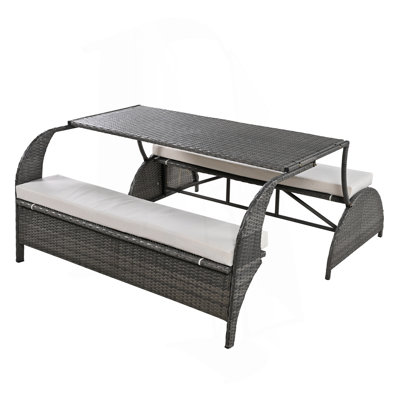 Versatile outdoor loveseat that converts to four seats and a table, suitable for gardens and lawns by Latitude Run