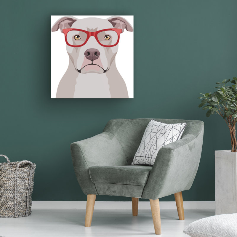 Art sur toile de Furbaby Affiliates «Pitbull Porter des lunettes de hipster», H 24 po x l 24 po x P 2 po