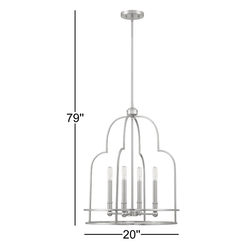 Luminaire suspendu géométrique 4 lumières Cathleen, Nickel satiné