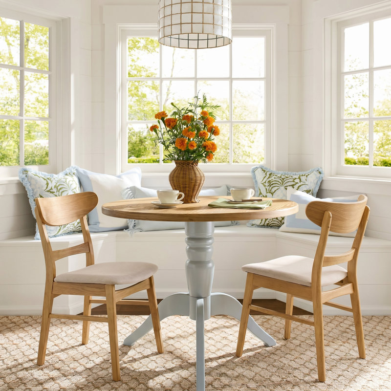 Cambrielle Mid-Century Modern Upholstered Dining Chairs with Rubberwood Frame and Padded Seat, 2, Light Beige/Natural Oak