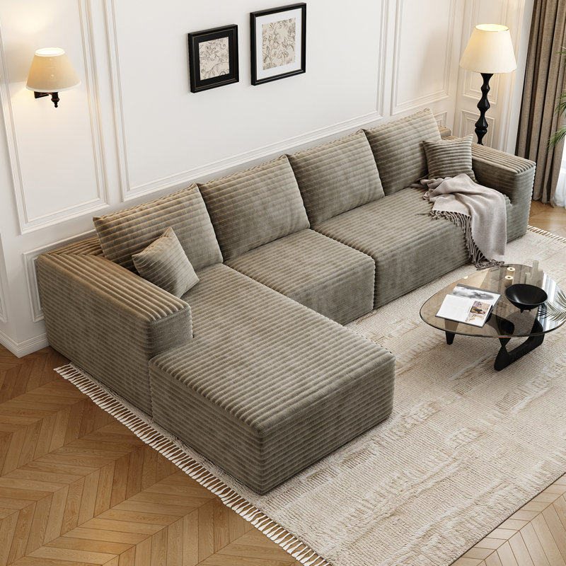 Canapé modulaire 135,4 po Cloud, Orienté à gauche (vu de face), Tissu velours côtelé moelleux Camel