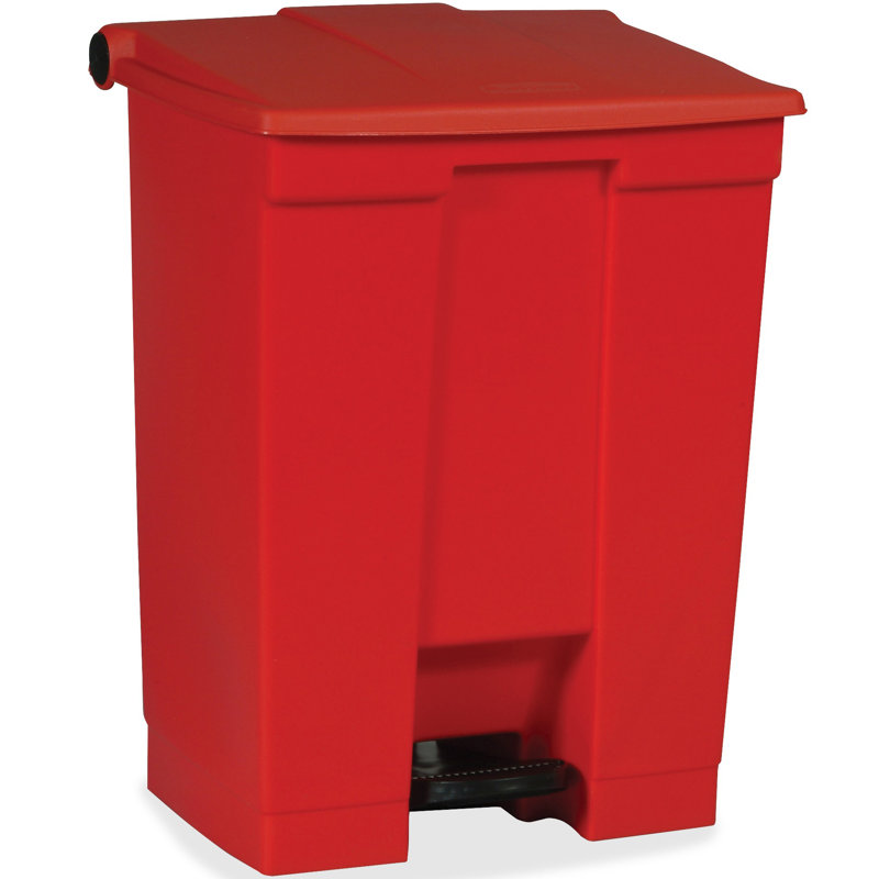 Red Plastic 18-Gallon Step-On Garbage Receptacle