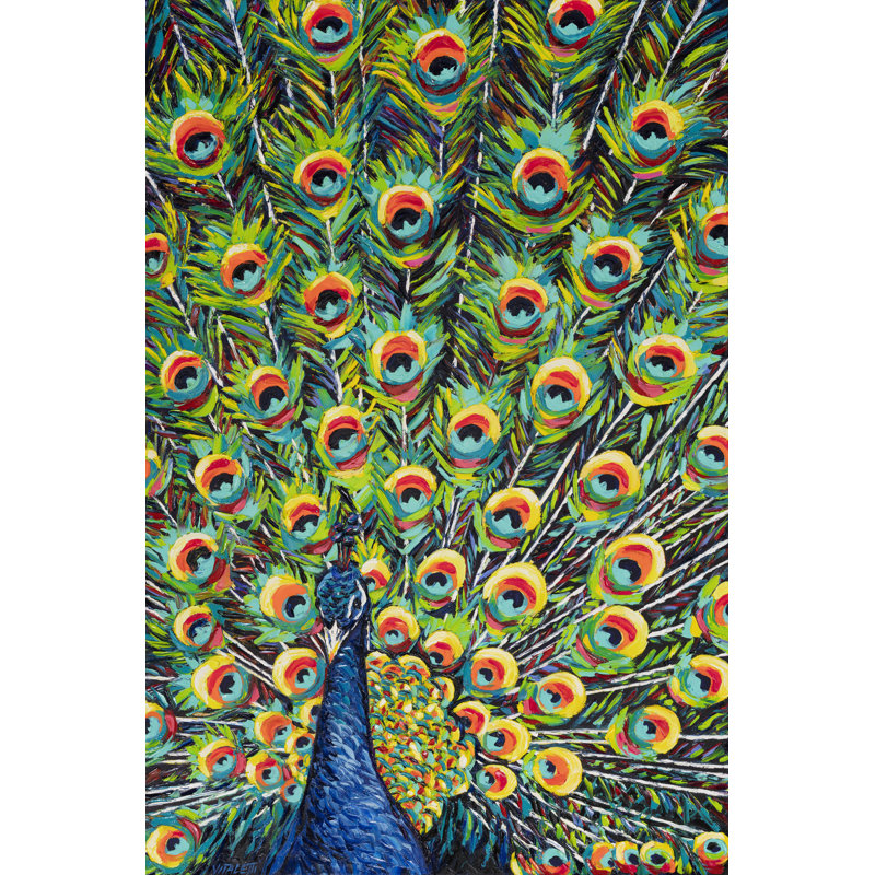 Lavish Peacock I by Carolee Vitaletti - Painting, 122cm H x 81cm W, Black Floater Framed