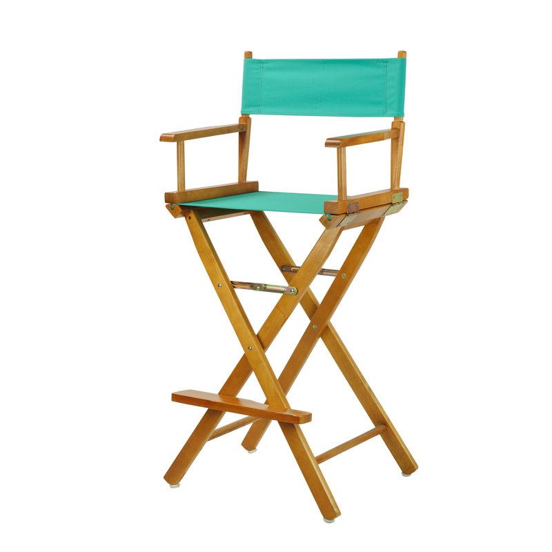 Chaise de réalisateur pliante de 30 po avec toile, Bleu sarcelle, Chêne miel