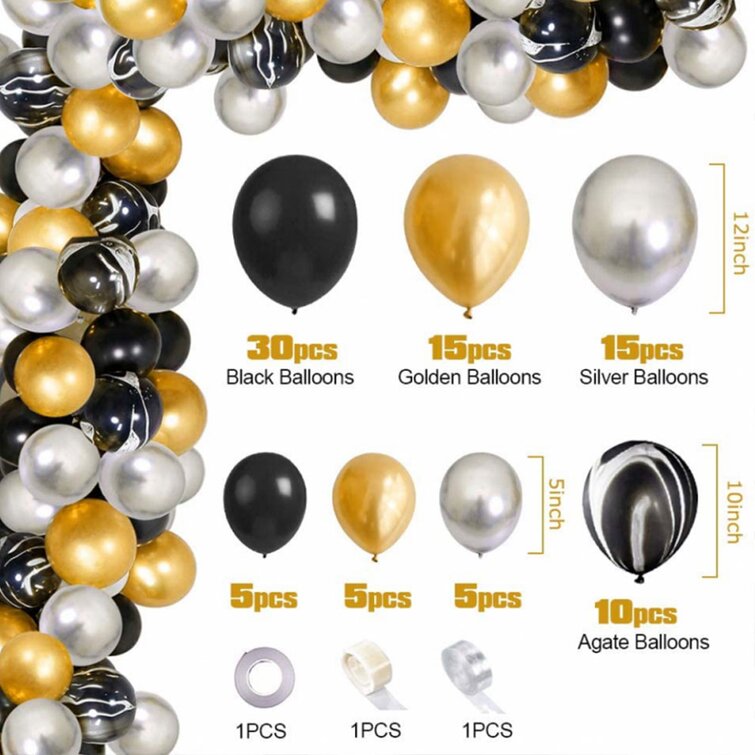 Marble Black Silver and Gold Balloon Garland Birthday Party